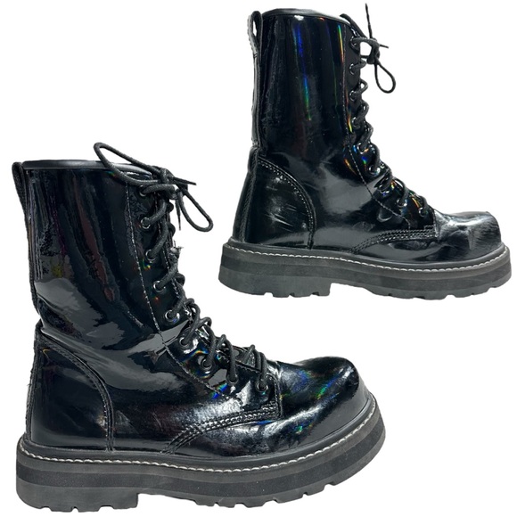 Avenger Fortune Work Boots Women 9 Vegan Black Leather Combat Lace Up Safety Toe - Picture 1 of 16